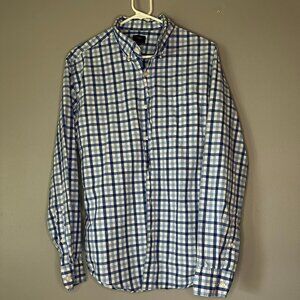 J.Crew Men’s Button Down Shirt large Blue White Gingham Check LS Classic Fit